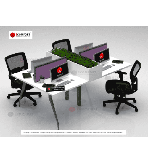 Scomfort SC-WRT3 4-Seater Office Desk Linear Sharing Workstation with con leg and pipe size black